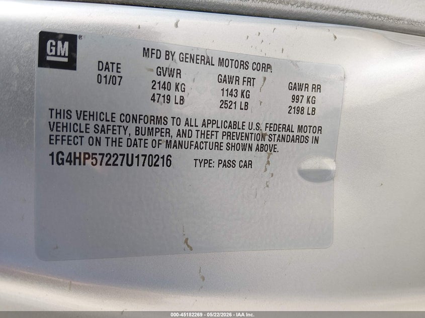 2007 Buick Lucerne VIN 1G4HP57227U170216 IAAI salvage auction — HAIL, Salvage (Kansas), sold $450 on 2026-07-10 (photo 9)