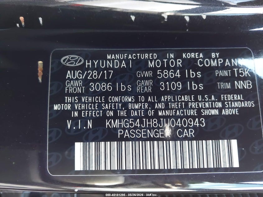 2018 Genesis G90 VIN KMHG54JH8JU040943 IAAI salvage auction — FRONT END, Original (Texas), sold $3,150 on 2026-07-29 (photo 9)