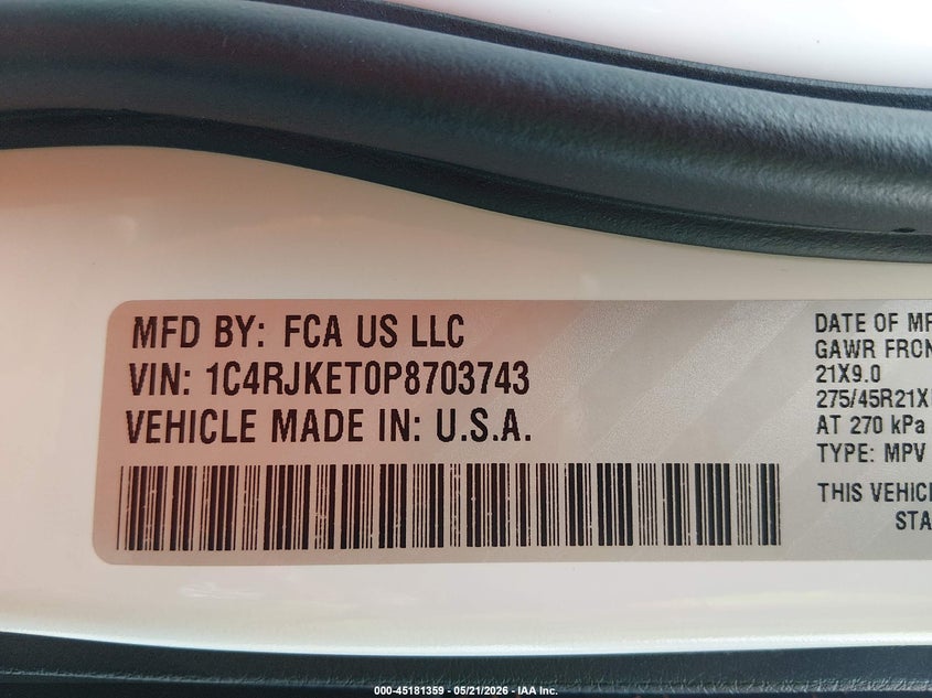 2023 Jeep Grand cherokee VIN 1C4RJKET0P8703743 IAAI salvage auction — FRONT END, Salvage (Kansas), sold $22,775 on 2026-07-21 (photo 9)