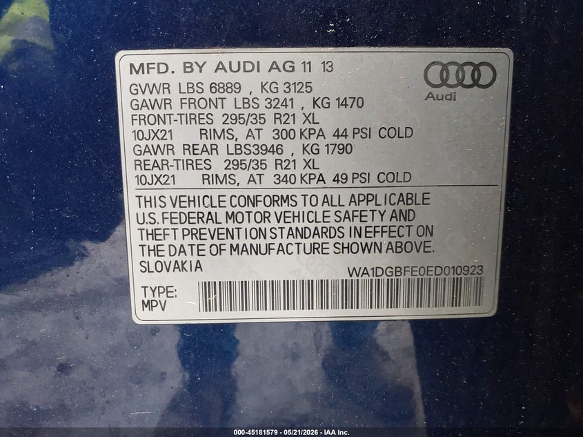 2014 Audi Q7 VIN WA1DGBFE0ED010923 IAAI salvage auction — FRONT END, Salvage (Idaho), sold $25 on 2026-07-23 (photo 9)