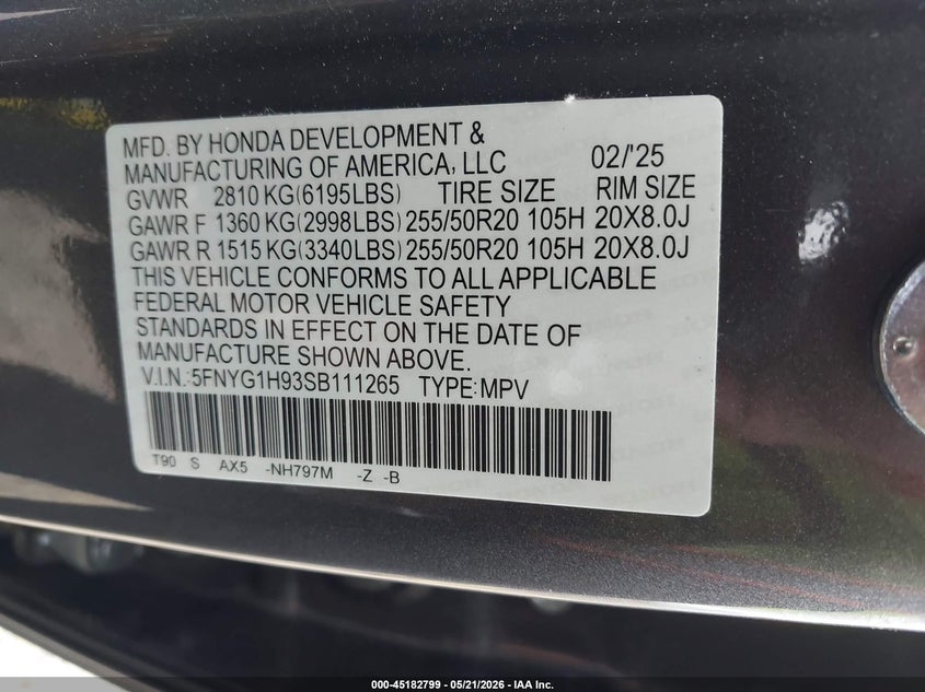 2025 Honda Pilot VIN 5FNYG1H93SB111265 IAAI salvage auction — REAR END, Original (Texas), sold $21,125 on 2026-09-24 (photo 9)