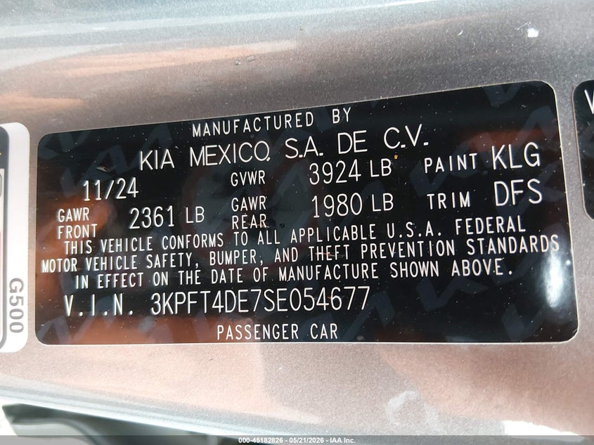 2025 Kia K4 VIN 3KPFT4DE7SE054677 IAAI salvage auction — FRONT END, Certificate Of Destruction (Florida), sold $7,650 on 2026-07-24 (photo 9)