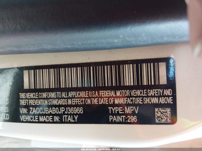 2018 Jeep Renegade VIN ZACCJBAB0JPJ36966 IAAI salvage auction — FRONT END, Salvage (West Virginia), sold $150 on 2026-07-15 (photo 9)