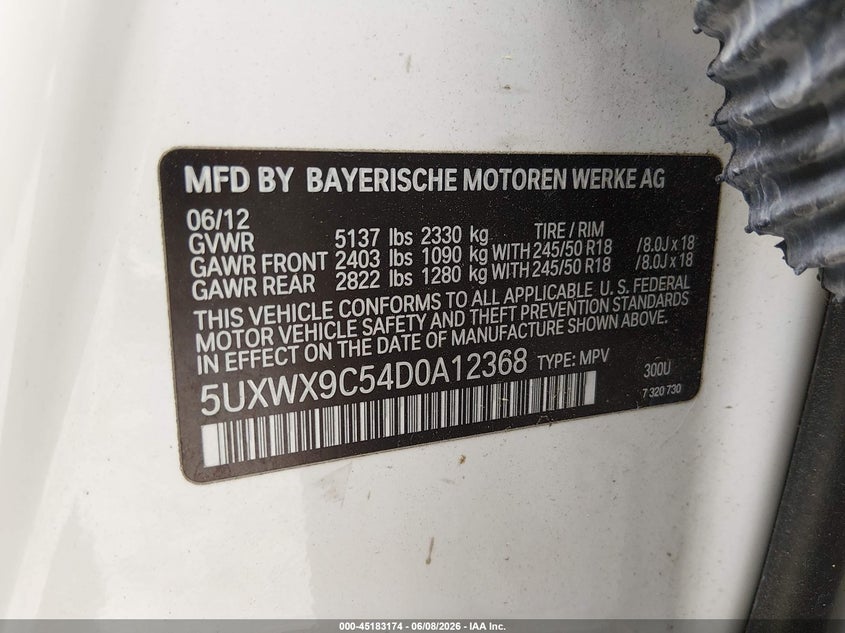 2013 BMW X3 VIN 5UXWX9C54D0A12368 IAAI salvage auction — NORMAL WEAR, Clear (South Carolina), sold $475 on 2026-07-20 (photo 9)