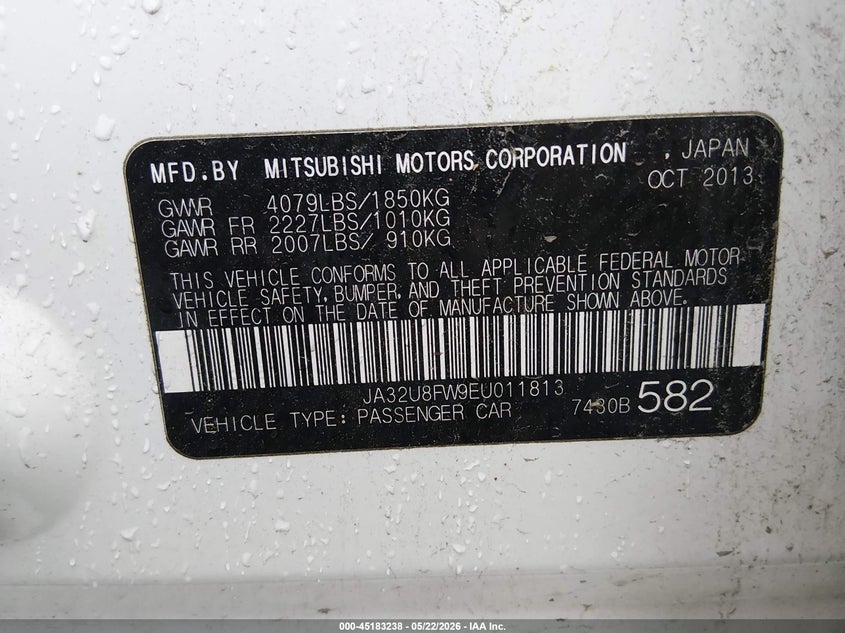 2014 Mitsubishi Lancer VIN JA32U8FW9EU011813 IAAI salvage auction — ALL OVER, Salvage (South Carolina), sold $300 on 2026-07-07 (photo 9)