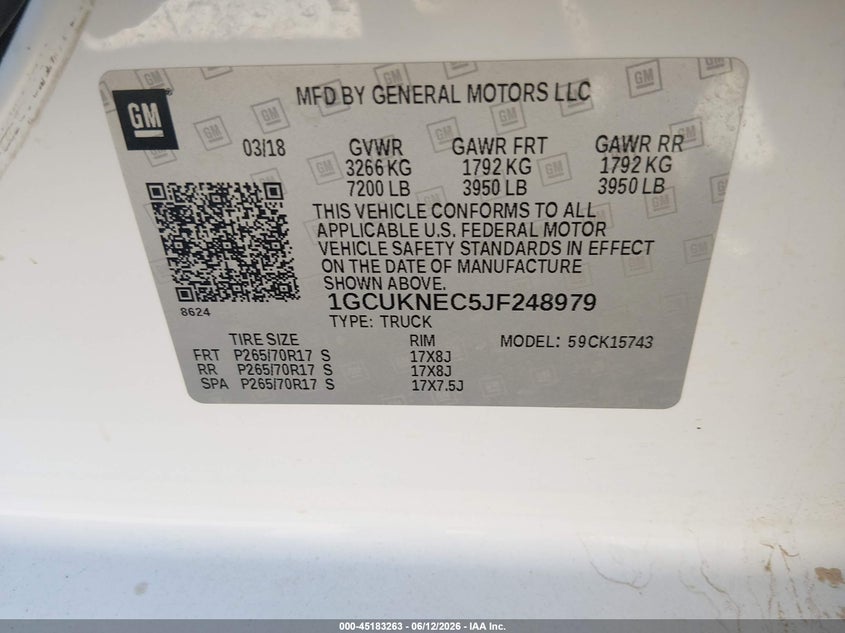 2018 Chevrolet Silverado VIN 1GCUKNEC5JF248979 IAAI salvage auction — NORMAL WEAR, Salvage Title, sold $2,550 on 2026-07-24 (photo 9)