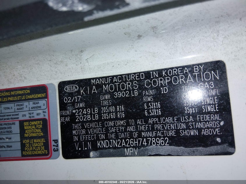 2017 Kia Soul VIN KNDJN2A26H7478962 IAAI salvage auction — EXTERIOR BURN, Salvage (Idaho), sold $100 on 2026-07-24 (photo 9)