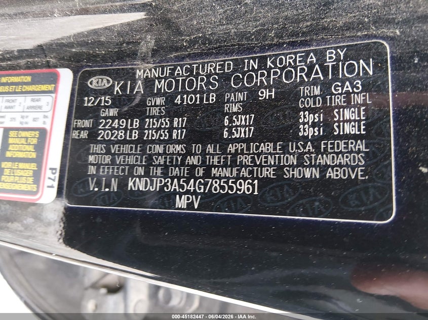 2016 Kia Soul VIN KNDJP3A54G7855961 IAAI salvage auction — NORMAL WEAR, Clear (Oklahoma), sold $925 on 2026-07-16 (photo 9)