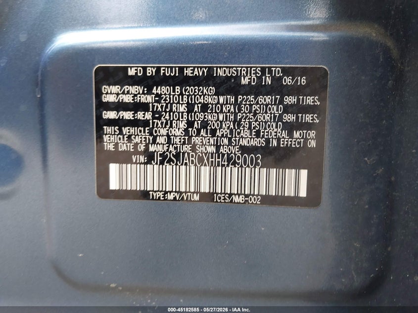 2017 Subaru Forester VIN JF2SJABCXHH429003 IAAI salvage auction — FRONT END, Salvage (Missouri), sold $925 on 2026-07-14 (photo 9)