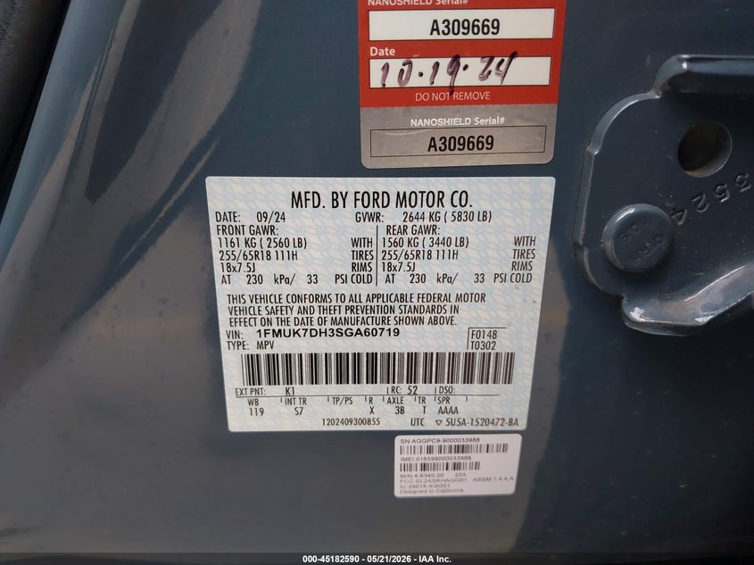 2025 Ford Explorer VIN 1FMUK7DH3SGA60719 IAAI salvage auction — RIGHT SIDE, Original (Texas), sold $13,500 on 2026-07-18 (photo 9)