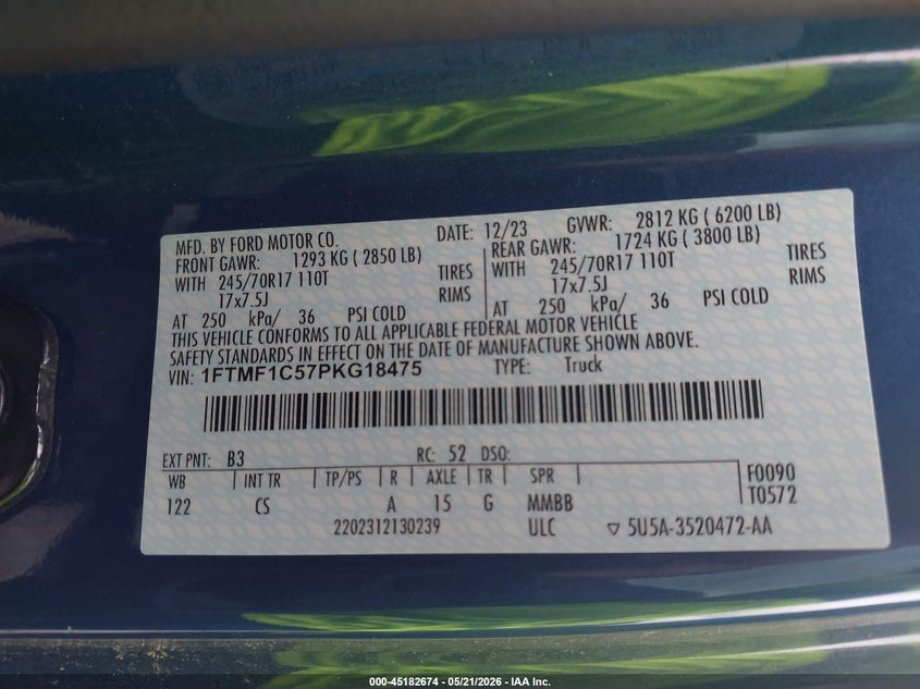 2023 Ford F-150 VIN 1FTMF1C57PKG18475 IAAI salvage auction — FRONT END, Original (Texas), sold $7,100 on 2026-07-29 (photo 9)