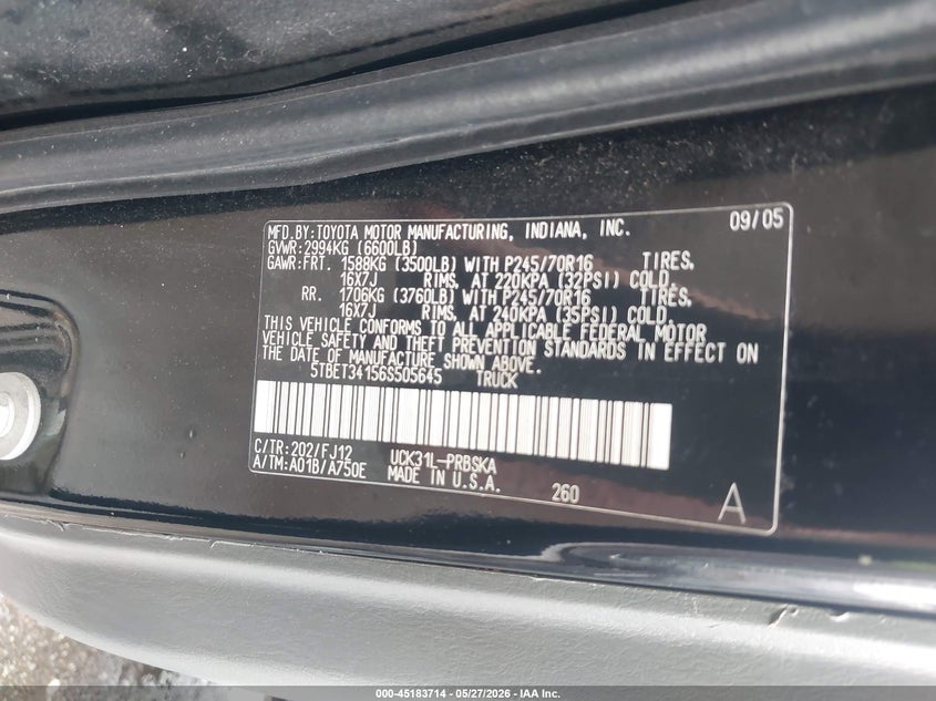 2006 Toyota Tundra VIN 5TBET34156S505645 IAAI salvage auction — REAR END, Salvage (Texas), sold $2,300 on 2026-07-15 (photo 9)