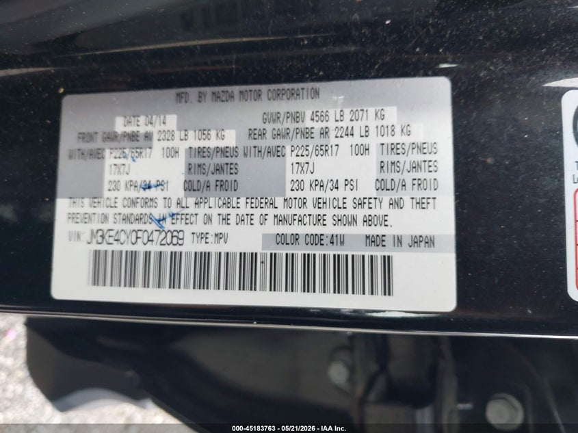 2015 Mazda Cx-5 VIN JM3KE4CY0F0472069 IAAI salvage auction — FRONT END, Salvage - Greater Than 75% (Maryland), sold $1,000 on 2026-07-24 (photo 9)