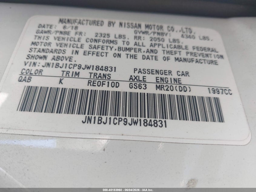 2018 Nissan Rogue VIN JN1BJ1CP9JW184831 IAAI salvage auction — FRONT END, Salvage Title, sold $2,700 on 2026-07-19 (photo 9)