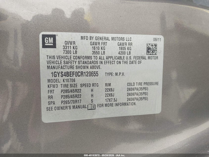2012 Cadillac Escalade VIN 1GYS4BEF0CR120655 IAAI salvage auction — LEFT SIDE, Salvage (Oregon), sold $3,200 on 2026-07-09 (photo 9)