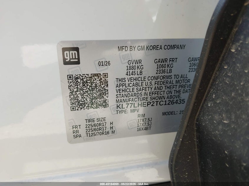 2026 Chevrolet Trax VIN KL77LHEP2TC126435 IAAI salvage auction — RIGHT FRONT, Salvage (Texas), sold $2,500 on 2026-07-29 (photo 9)
