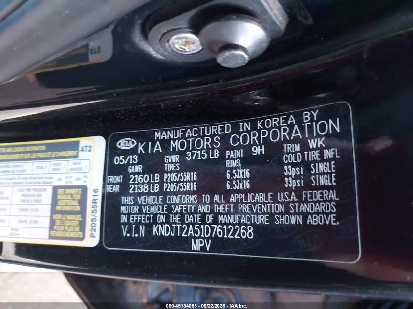 2013 Kia Soul VIN KNDJT2A51D7612268 IAAI salvage auction — FRONT END, Salvage (Arizona), sold $300 on 2026-08-02 (photo 9)
