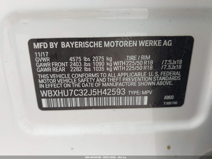 2018 BMW X1 VIN WBXHU7C32J5H42593 IAAI salvage auction — LEFT FRONT, Salvage (Texas), sold $4,250 on 2026-07-09 (photo 9)