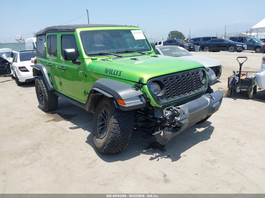 2025 Jeep Wrangler / VIN 1C4RJXDN4SW557044 IAAI salvage auction — RIGHT FRONT, Salvage (California), sold $13,350 on 2026-07-29 (photo 1)