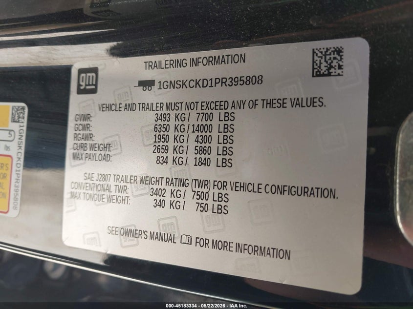 2023 Chevrolet Suburban VIN 1GNSKCKD1PR395808 IAAI salvage auction — FRONT END, Original (Texas), sold $15,100 on 2026-08-01 (photo 9)