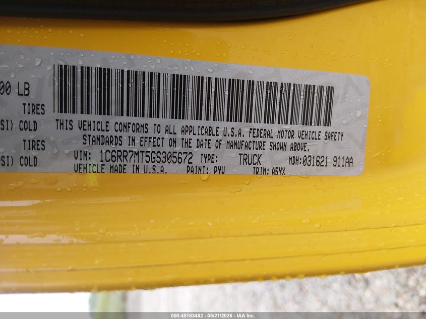 2016 Ram 1500 VIN 1C6RR7MT5GS305672 IAAI salvage auction — FRONT END, Salvage (Kentucky), sold $1,750 on 2026-07-31 (photo 9)