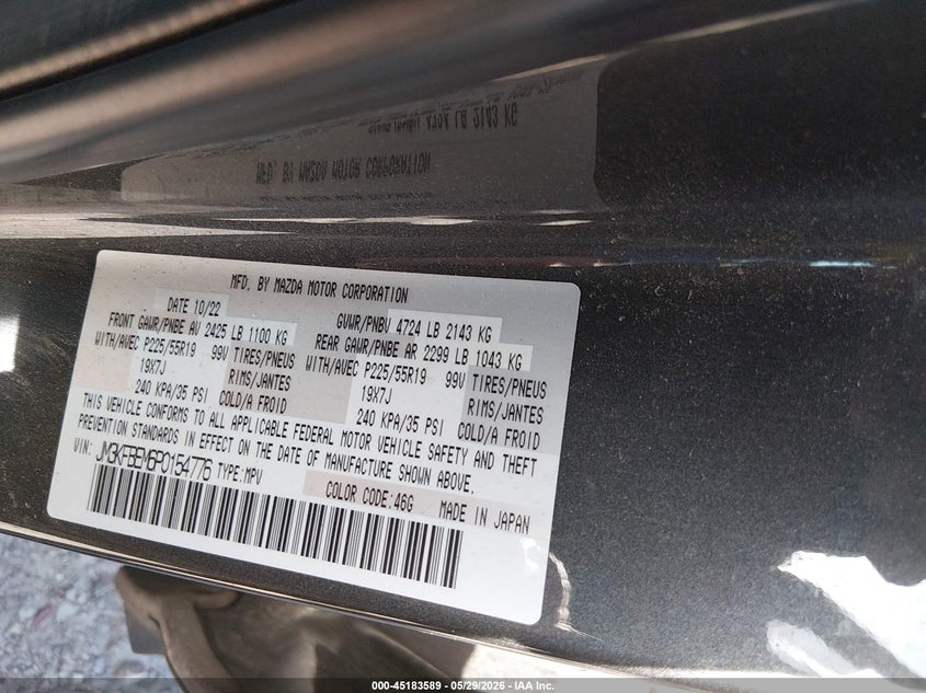 2023 Mazda Cx-5 VIN JM3KFBEM6P0154776 IAAI salvage auction — FRONT END, Salvage Title, sold $1,450 on 2026-07-29 (photo 9)