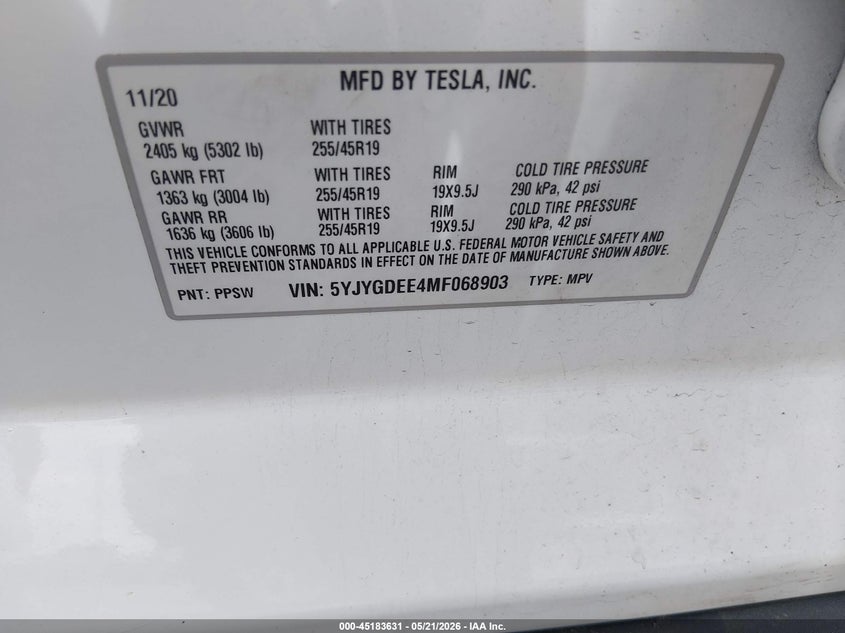 2021 Tesla Model y VIN 5YJYGDEE4MF068903 IAAI salvage auction — FRONT END, Salvage (Minnesota), sold $7,100 on 2026-08-01 (photo 8)