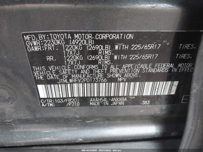 2023 Toyota Rav 4 VIN JTMLWRFV2PD173766 IAAI salvage auction — LEFT SIDE, Salvage (Tennessee), sold $15,200 on 2026-07-09 (photo 9)