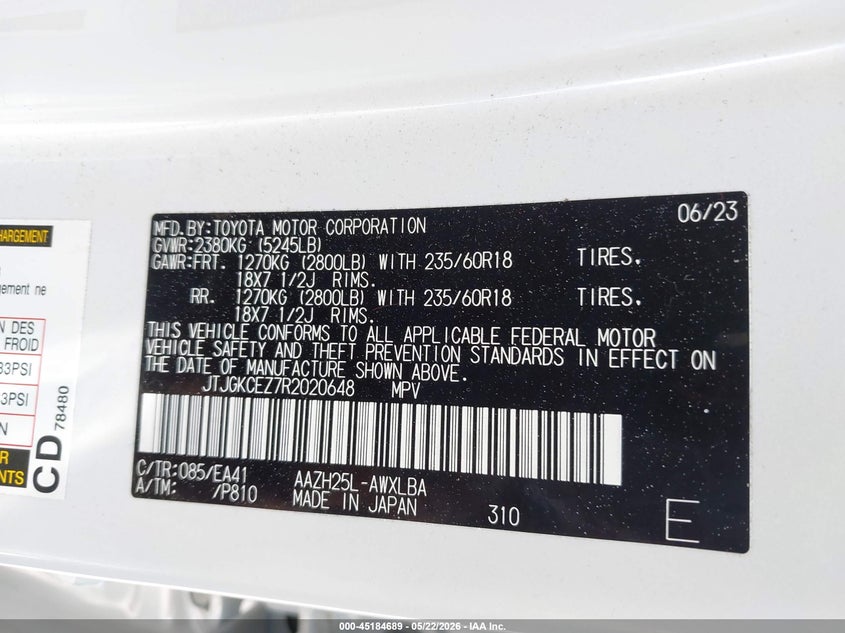 2024 Lexus Nx VIN JTJGKCEZ7R2020648 IAAI salvage auction — Front End, Salvage (California), sold $15,500 on 2026-06-24 (photo 9)
