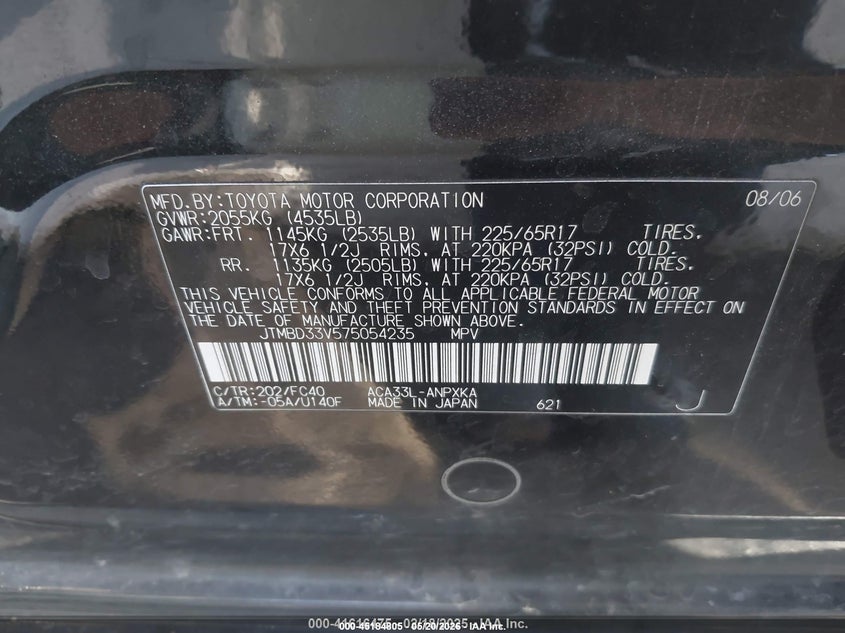 2007 Toyota Rav4 VIN JTMBD33V575054235 IAAI salvage auction — FRONT & REAR, Salvage (Nevada), sold $775 on 2026-07-31 (photo 9)