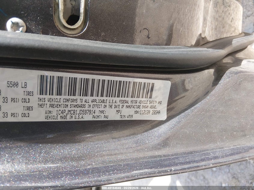 2018 Jeep Cherokee VIN 1C4PJMCB1JD597914 IAAI salvage auction — HAIL, Salvage Title, sold $1,200 on 2026-07-29 (photo 9)