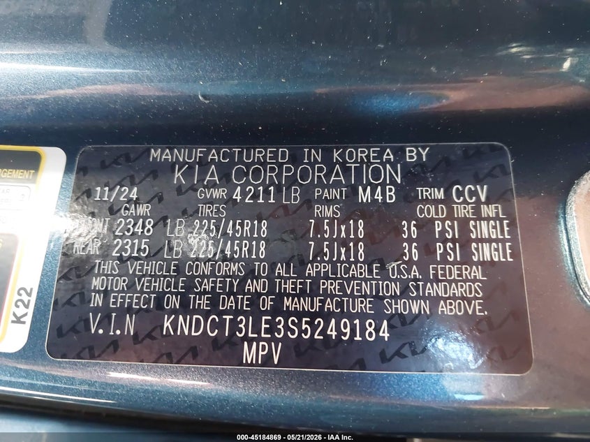 2025 Kia Niro VIN KNDCT3LE3S5249184 IAAI salvage auction — LEFT FRONT, Rebuildable (Florida), sold $10,500 on 2026-07-09 (photo 9)