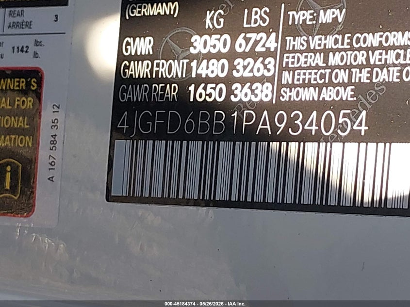2023 Mercedes-benz Amg gle coupe VIN 4JGFD6BB1PA934054 IAAI salvage auction — FRONT END, Mv-907A (New York), sold $17,000 on 2026-07-30 (photo 9)