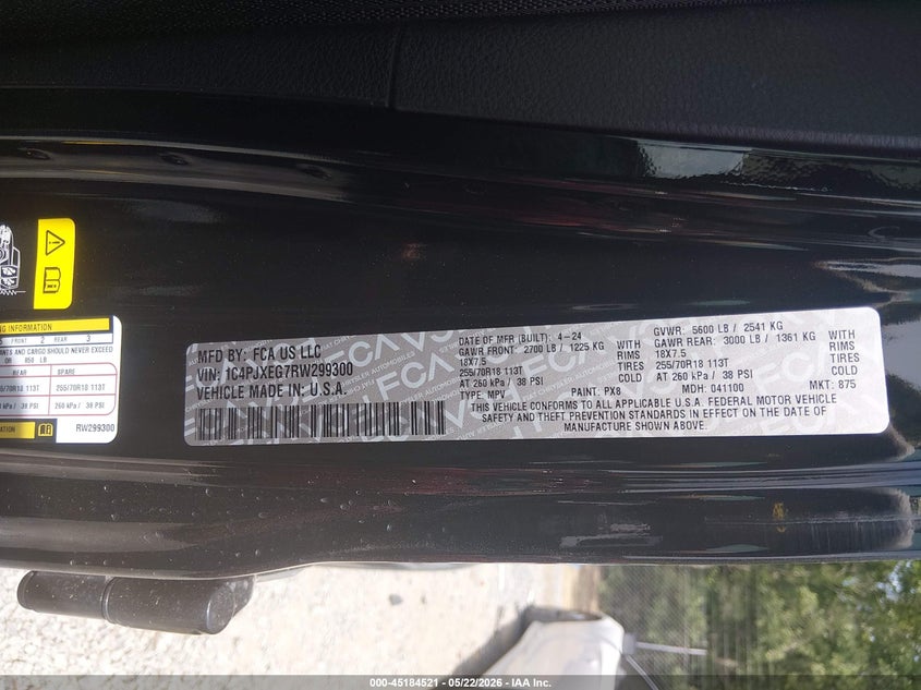 2024 Jeep Wrangler / VIN 1C4PJXEG7RW299300 IAAI salvage auction — REAR END, Salvage (South Carolina), sold $19,200 on 2026-07-09 (photo 9)