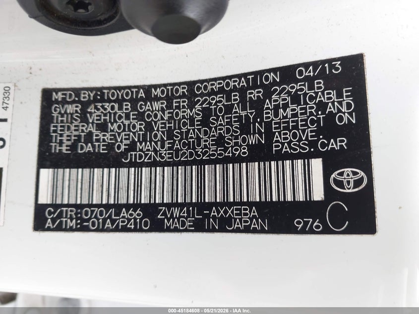 2013 Toyota Prius v VIN JTDZN3EU2D3255498 IAAI salvage auction — HAIL, Clear (Missouri), sold $3,650 on 2026-07-13 (photo 9)