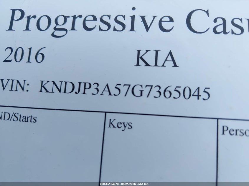 2016 Kia Soul VIN KNDJP3A57G7365045 IAAI salvage auction — TOTAL BURN, Certificate Of Destruction (Florida), sold $200 on 2026-07-15 (photo 9)