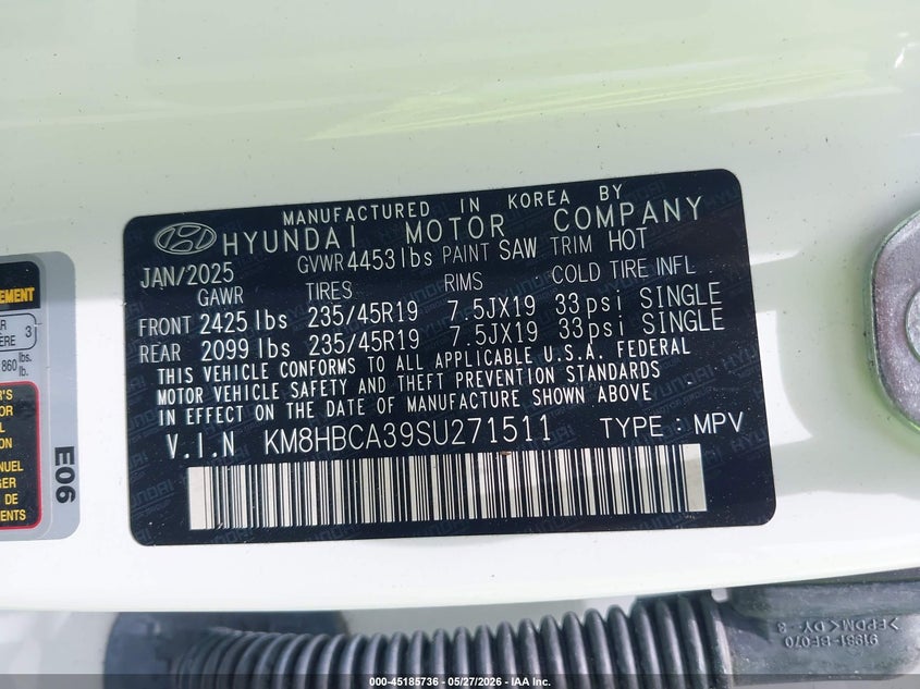 2025 Hyundai Kona VIN KM8HBCA39SU271511 IAAI salvage auction — ROLLOVER, Salvage (North Carolina), sold $1,100 on 2026-07-22 (photo 9)
