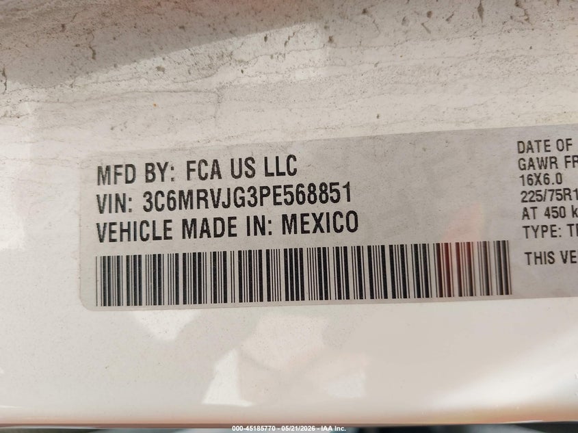 2023 Ram Promaster city VIN 3C6MRVJG3PE568851 IAAI salvage auction — RIGHT SIDE, Salvage (Vermont), sold $12,700 on 2026-07-30 (photo 9)
