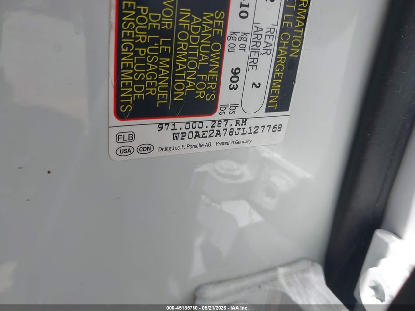 2018 Porsche Panamera VIN WP0AE2A78JL127768 IAAI salvage auction — REAR END, Salvage (California), sold $22,750 on 2026-07-06 (photo 9)