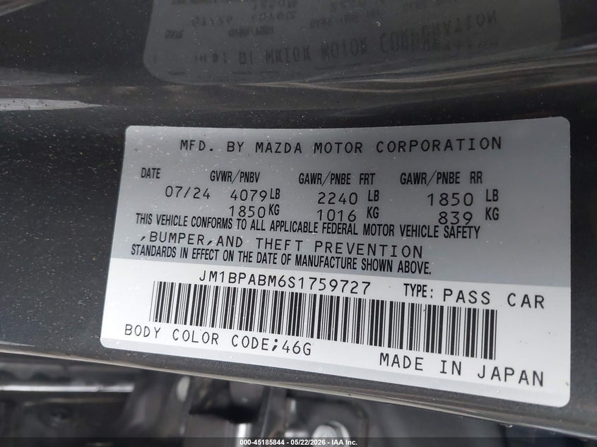 2025 Mazda 3 VIN JM1BPABM6S1759727 IAAI salvage auction — FRONT END, Salvage (Virginia), sold $1,325 on 2026-07-21 (photo 9)