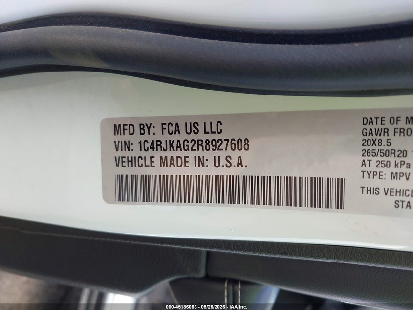 2024 Jeep Grand cherokee VIN 1C4RJKAG2R8927608 IAAI salvage auction — FRONT END, Salvage Title, sold $12,325 on 2026-07-29 (photo 9)