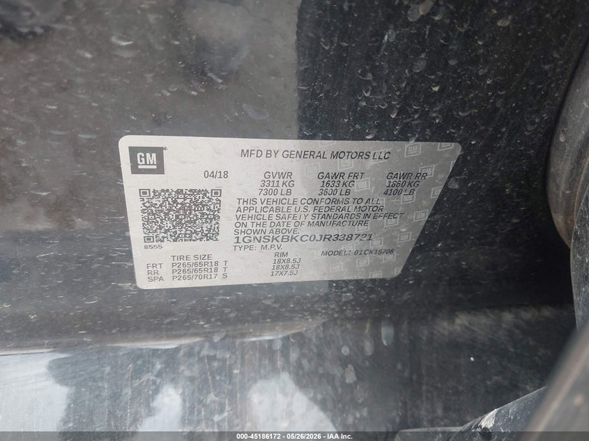 2018 Chevrolet Tahoe VIN 1GNSKBKC0JR338721 IAAI salvage auction — LEFT SIDE, Salvage Title, sold $6,000 on 2026-07-29 (photo 9)