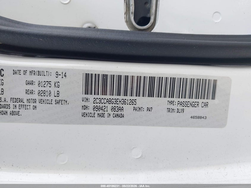 2014 Chrysler 300 VIN 2C3CCABG3EH361265 IAAI salvage auction — REAR END, Salvage (Georgia), sold $625 on 2026-07-18 (photo 9)