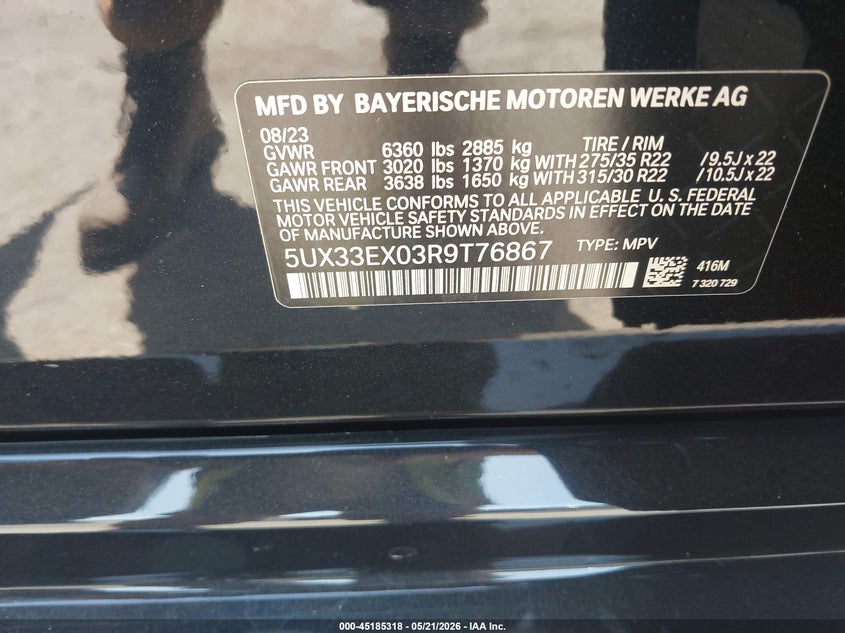 2024 BMW X6 VIN 5UX33EX03R9T76867 IAAI salvage auction — FRONT END, Salvage (California), sold $31,250 on 2026-07-27 (photo 9)