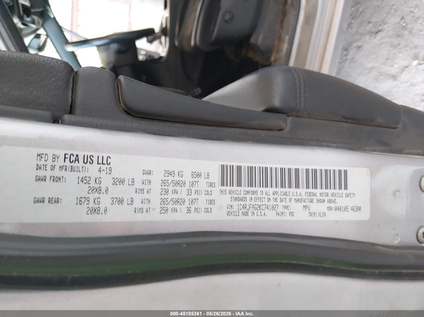 2019 Jeep Grand cherokee VIN 1C4RJFAG2KC741027 IAAI salvage auction — FRONT END, Salvage (Nebraska), sold $3,300 on 2026-07-23 (photo 9)