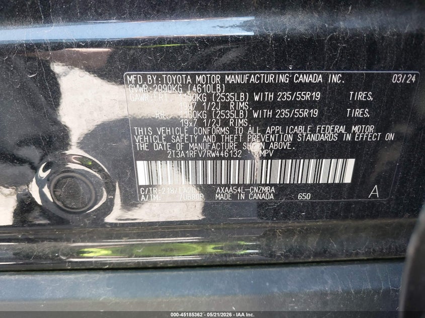2024 Toyota Rav 4 VIN 2T3A1RFV7RW446132 IAAI salvage auction — FRONT END, Clear (Michigan), sold $12,200 on 2026-07-18 (photo 9)
