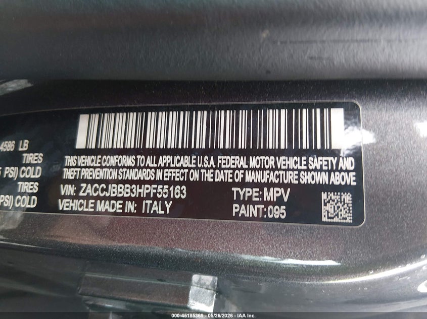 2017 Jeep Renegade VIN ZACCJBBB3HPF55163 IAAI salvage auction — LEFT FRONT, Salvage (West Virginia), sold $200 on 2026-07-22 (photo 9)