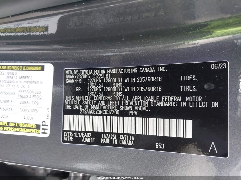2024 Lexus Nx VIN 2T2AGCEZ3RC037700 IAAI salvage auction — Front End, Salvage Certificate (California), sold $16,350 on 2026-06-26 (photo 9)
