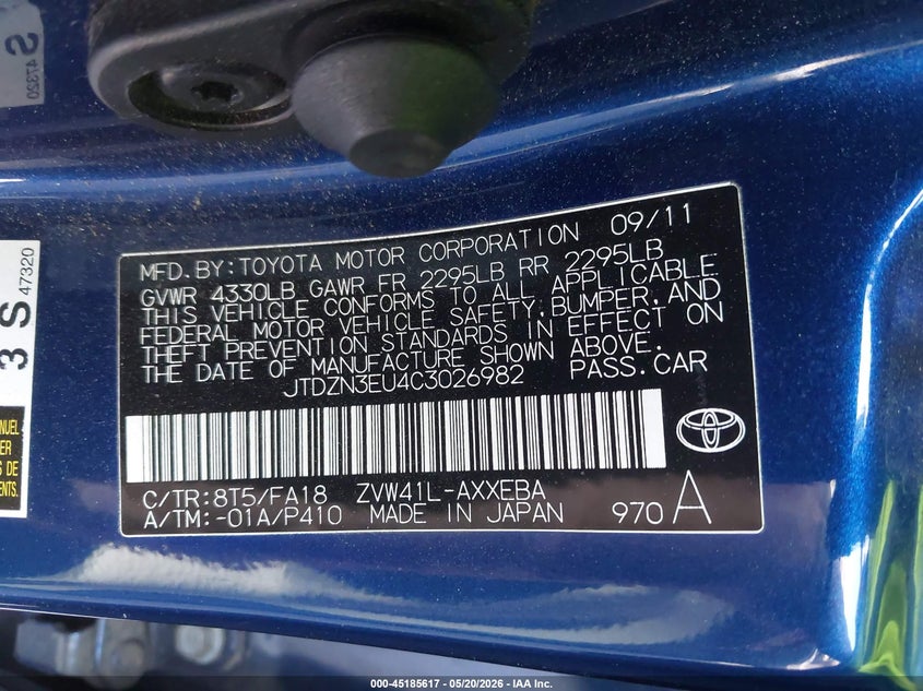 2012 Toyota Prius v VIN JTDZN3EU4C3026982 IAAI salvage auction — RIGHT FRONT, Salvage (California), sold $800 on 2026-07-08 (photo 9)