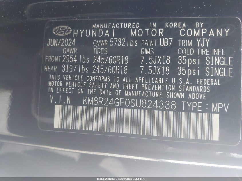 2025 Hyundai Palisade VIN KM8R24GE0SU824338 IAAI salvage auction — FRONT END, Original (Texas), sold $11,700 on 2026-07-29 (photo 9)